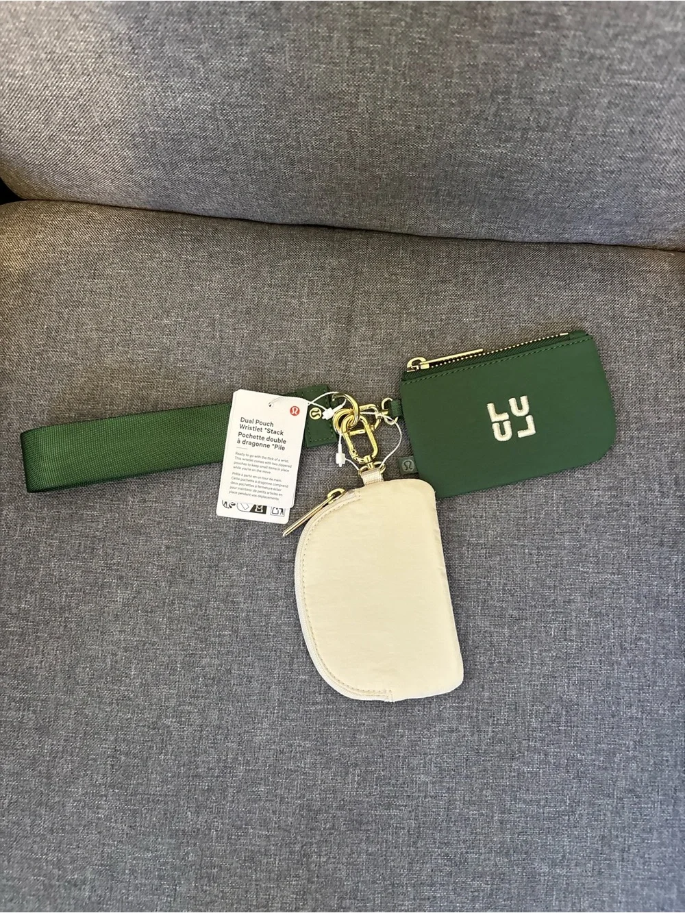 NWT!🍋🍋Lululemon Dual Pouch Wristlet Stacked🍋🍋. Ivy Green/Light Ivory/Gold.